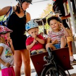 Mom and kids in a cargo bike